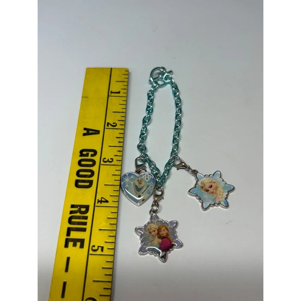 Disney Frozen Charm Bracelet Elsa Anna Olaf Blue Metallic Chain Toggle Clasp